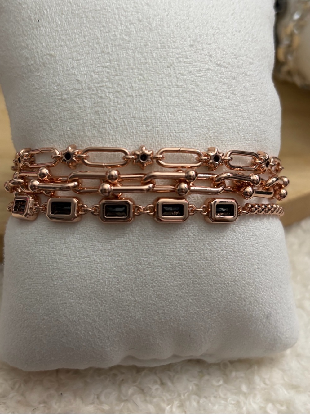 Bomb Party Lux Layer Rose Gold Layered Bracelet Set with Black Stone Accents